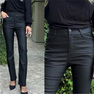 Bevy Flog Novel Black Coated Straight Leg Pants Made in Israel Size 27